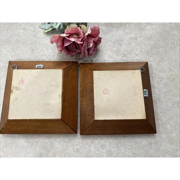 Vtg 70s Homco Home Interiors 8” Square Ornate Wood Mirror Set Of 2 MCM Boho - Picture 7 of 8